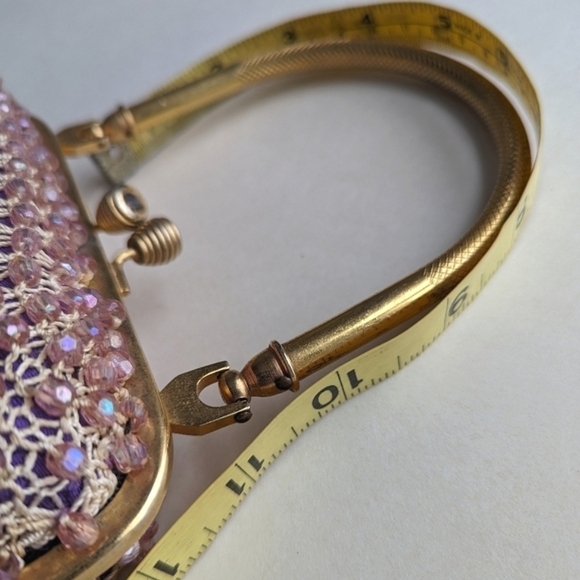 Bead Crochet Top Handle Kiss Lock Frame Bag Pink Purple Gold - Picture 8 of 11